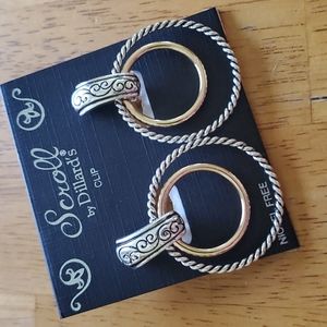 NWT Scroll by Dillard's 2 tone hoop clip earrings